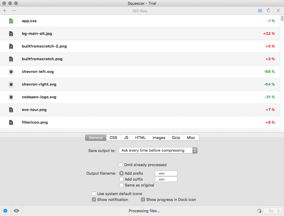 general tab settings window