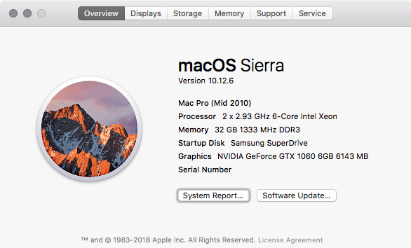  GeForce GTX 1060 6 GB running in Mac OS X Sierra