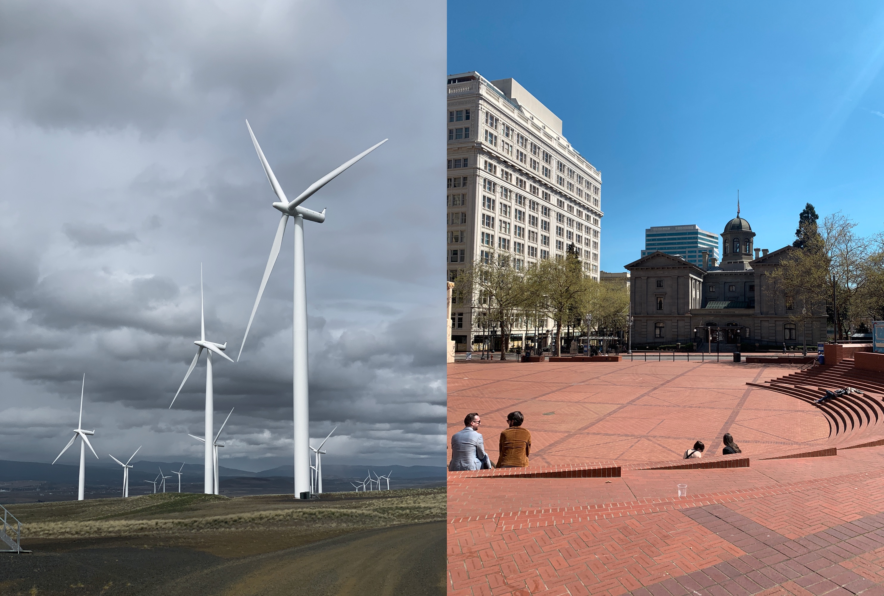Windmills near Goldendale , March 28th and Pioneer Square, April 5th 2020