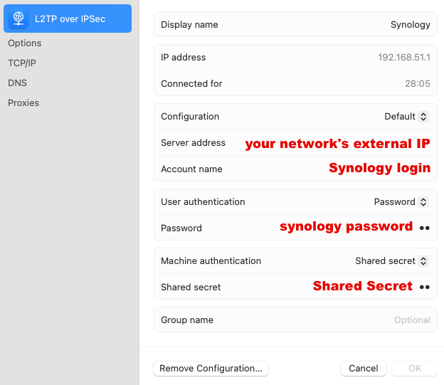 VPN Config in macOS for Synology