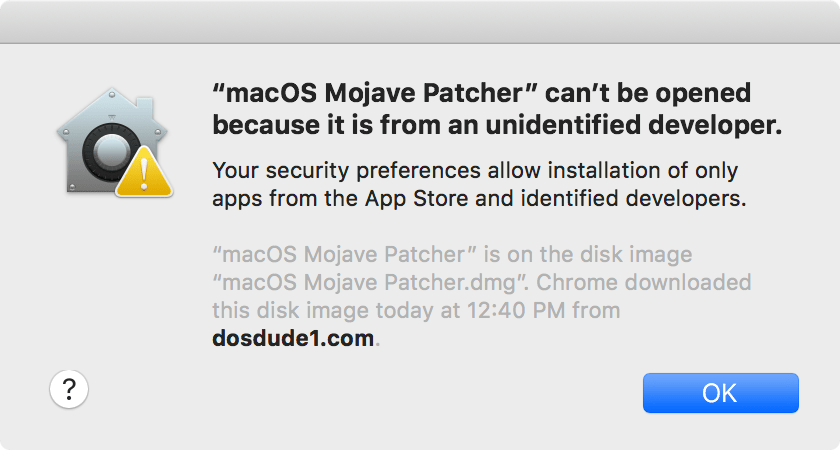 Mojave Patcher Can't be opened because it is from an unidentified developer